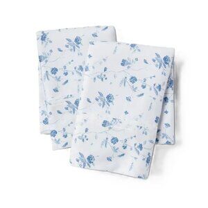 Threshold Sateen Cotton White & Blue Floral 2 King Pillowcase Set 20" x 40" NWOT